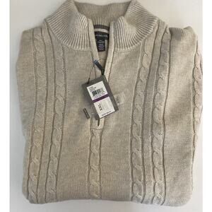 New Van Heusen Men 1/4 zip Knit Pullover Sweater Stone Heather Plus 2XL FLAW